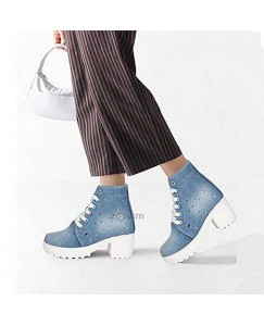 Blue Denim Classy Boots for Girls and Women Silver Grey